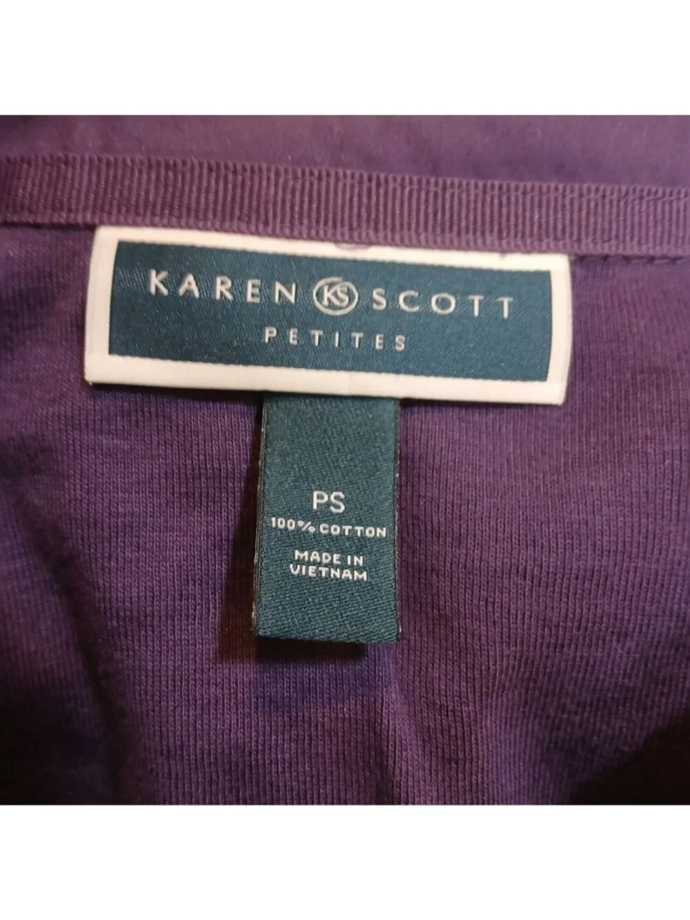 Karen Scott Petite Small PS Purple Cotton 3/4 Sleeve Polo Shirt Button NWOT D-27 - Picture 3 of 8